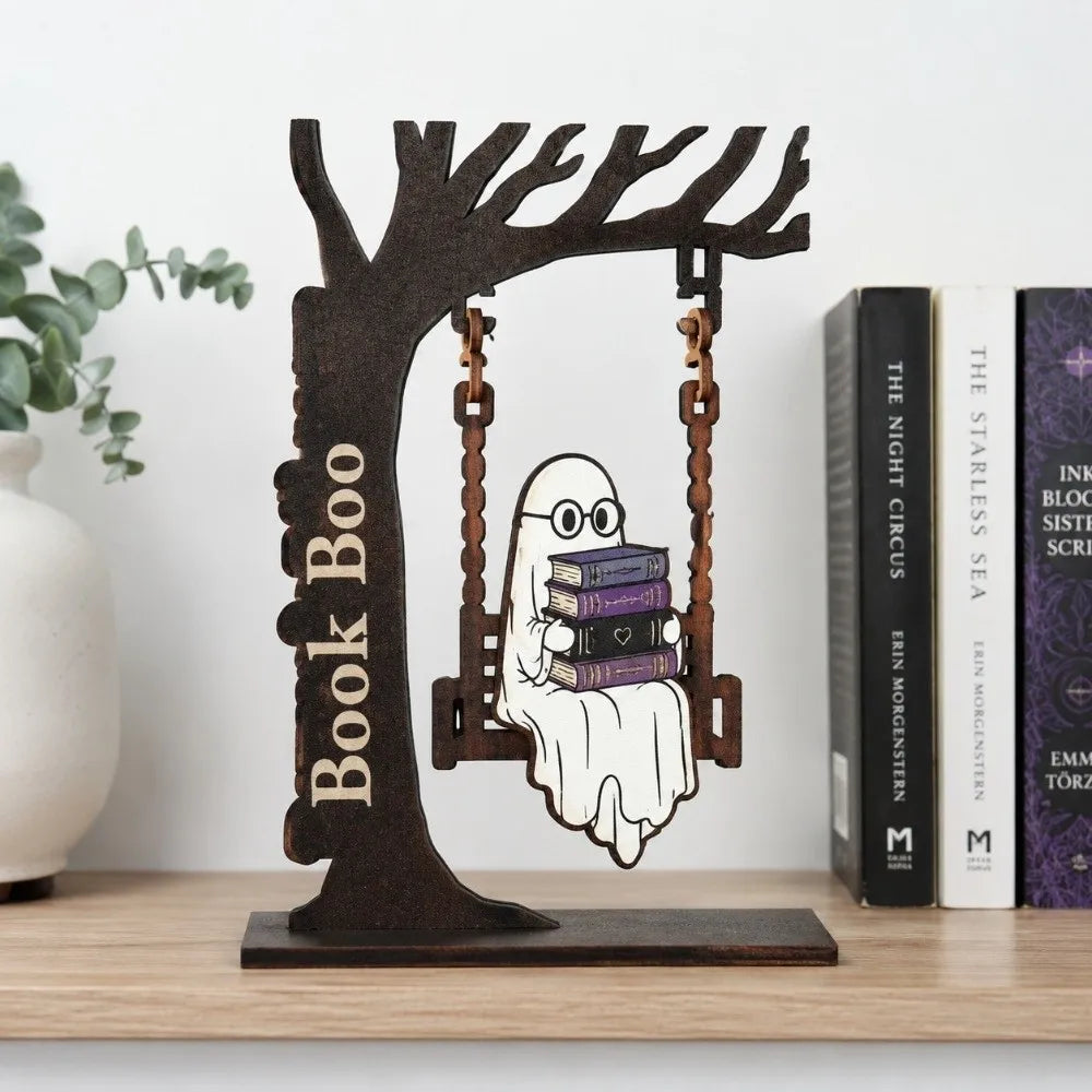 Wooden Halloween Pumpkin Spirit Swing Desktop Ornament Halloween Desk Ornament Nixie