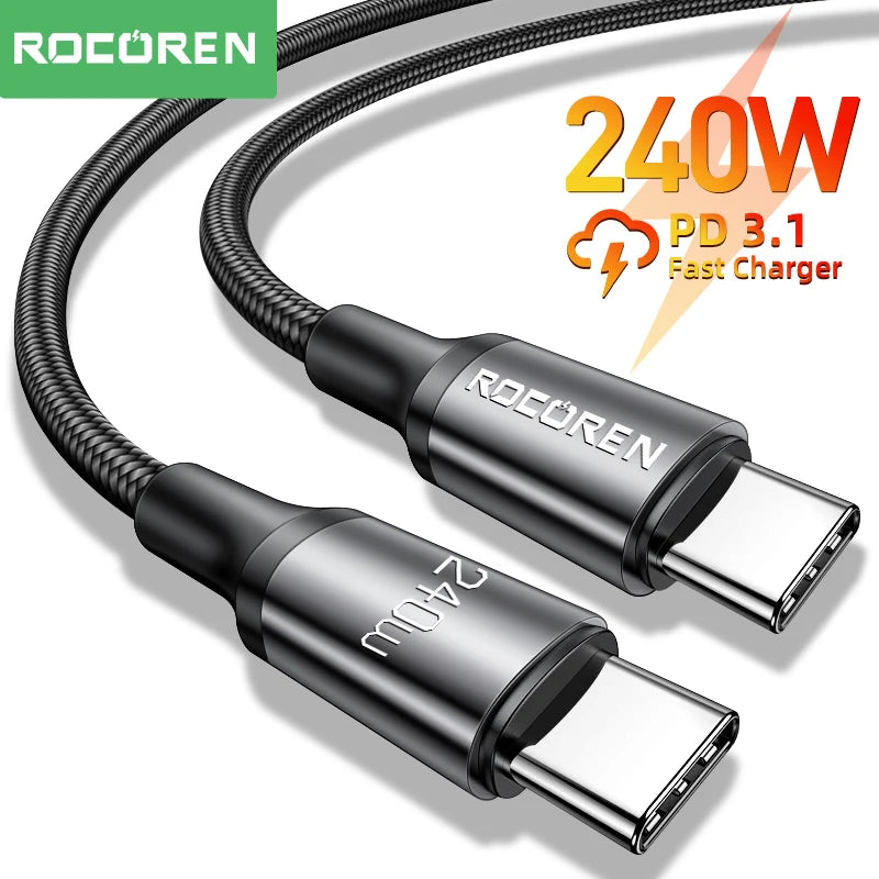 Rocoren 240W USB-C Cable PD 3.1 Fast Charging 5A 2M/3M USB-C Charging Cable Nixie