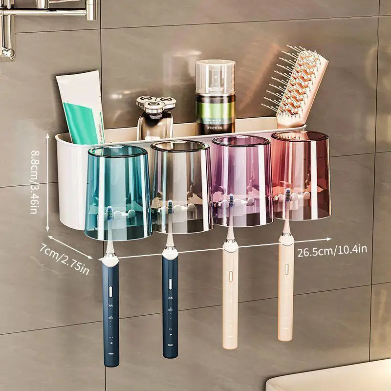 Wall Mounted Toothbrush Holder Rack with Cups – Punch-Free