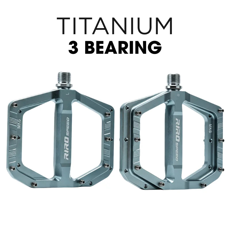 RIRO Ultralight Aluminum Flat Bike Pedals 3 Bearing Non-Slip MTB Flat Bike Pedals Nixie TITANIUM COLOR