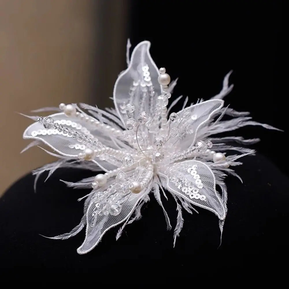 3D Organza Flower Patch Pearl Crystal DIY Sewing Embellishment