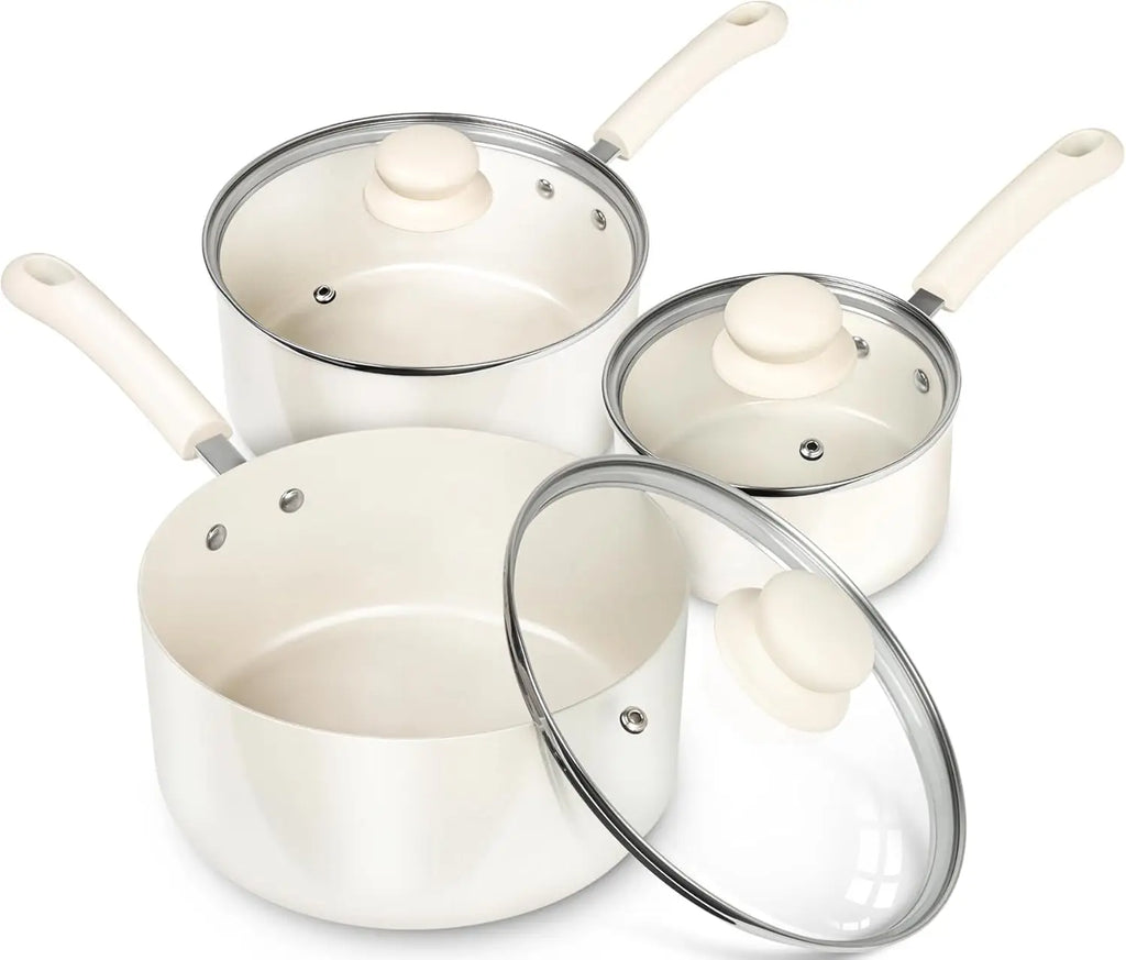 MICHELANGELO 3-Piece Granite Non-Stick Saucepan Set with Lids