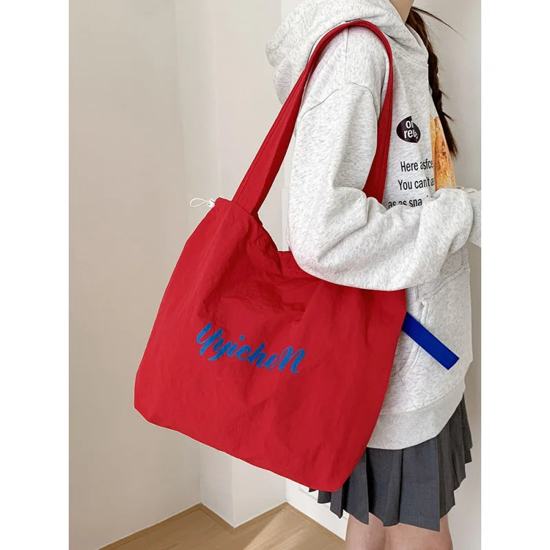 Women's Large Drawstring Nylon Tote Shoulder Bag | Casual Nylon Tote Bag Nixie