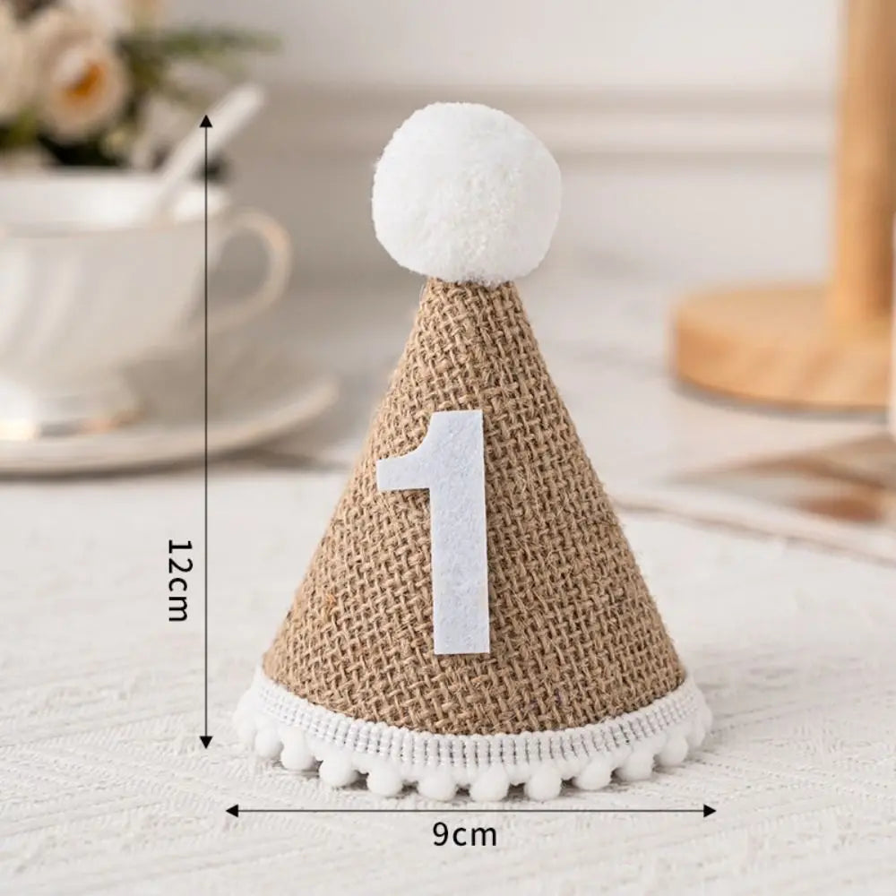 Burlap Baby Birthday Hat & Headband – Ages 1–3 Photo Prop