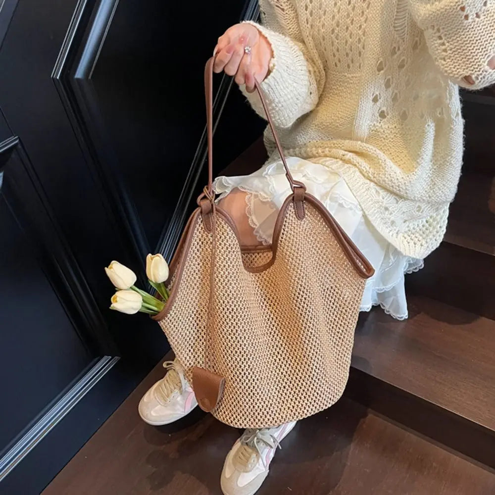 Bohemian Hollow Straw Tote Bag – Large Woven Beach Shoulder Bag Woven Straw Tote Bag Nixie