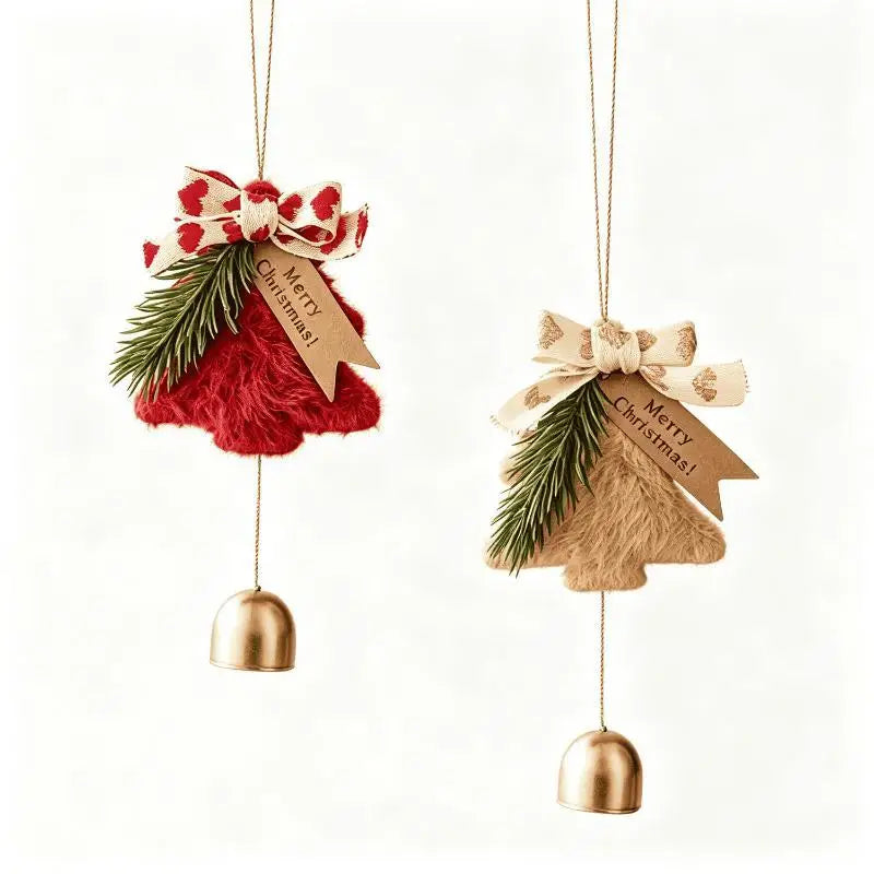 Plush Christmas Tree Ornament with Bow & Brass Bell | Xmas Decor Christmas Ornament Nixie