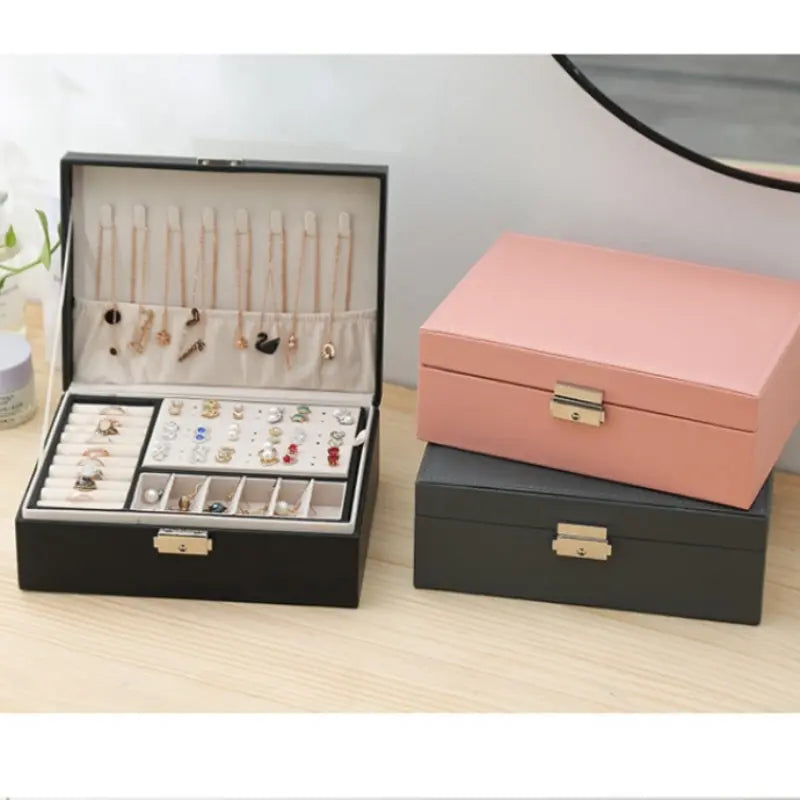 Double Layer PU Leather Jewelry Box – Travel Organizer Case Jewelry Storage Box Nixie