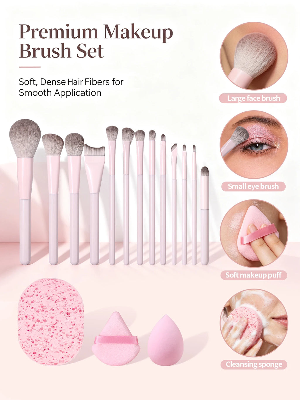 16Pc Makeup Brush Set – Soft Synthetic Hair, Sponge & Puff Makeup Brush Set Nixie