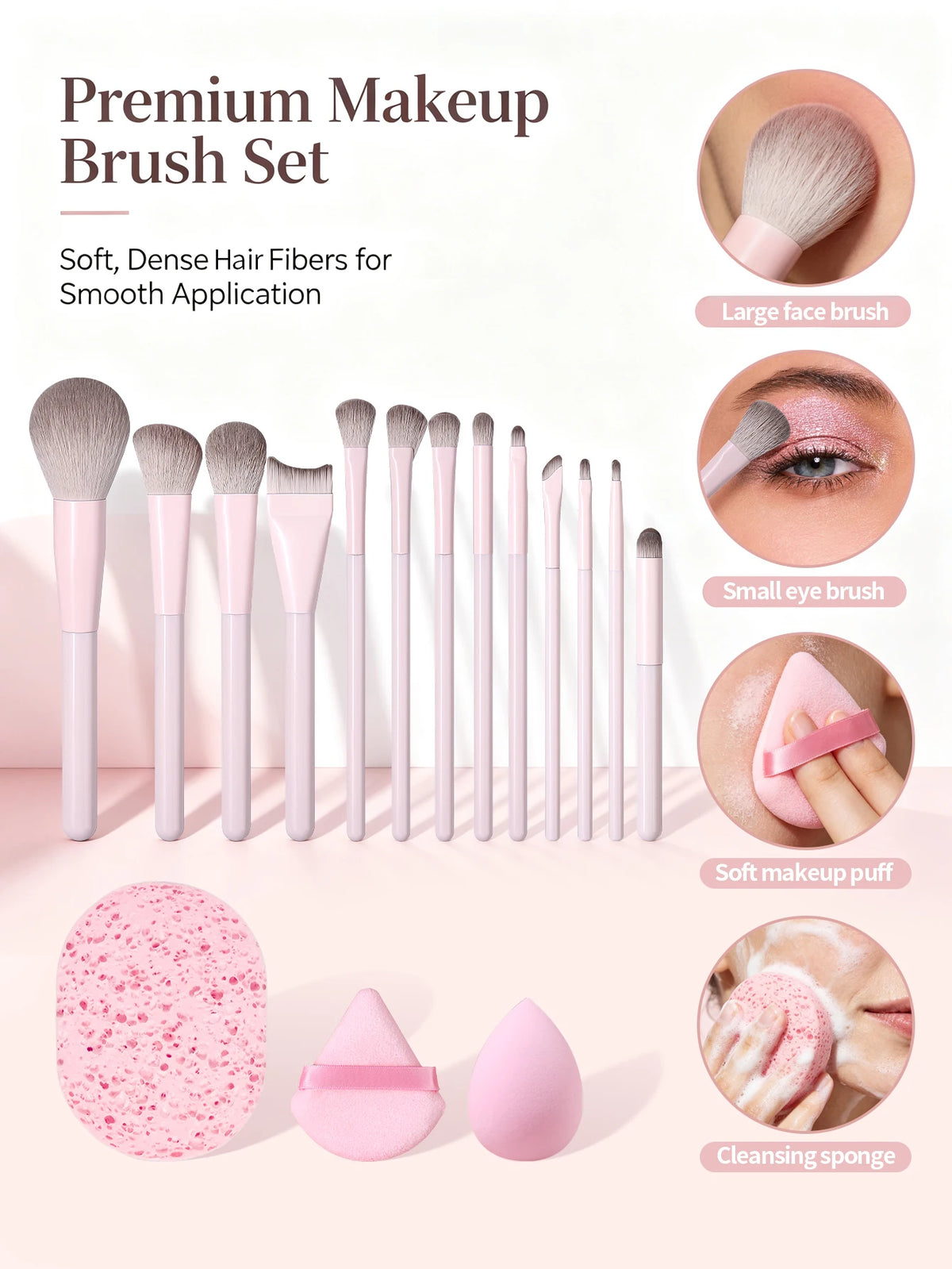 16Pc Makeup Brush Set – Soft Synthetic Hair, Sponge & Puff Makeup Brush Set Nixie