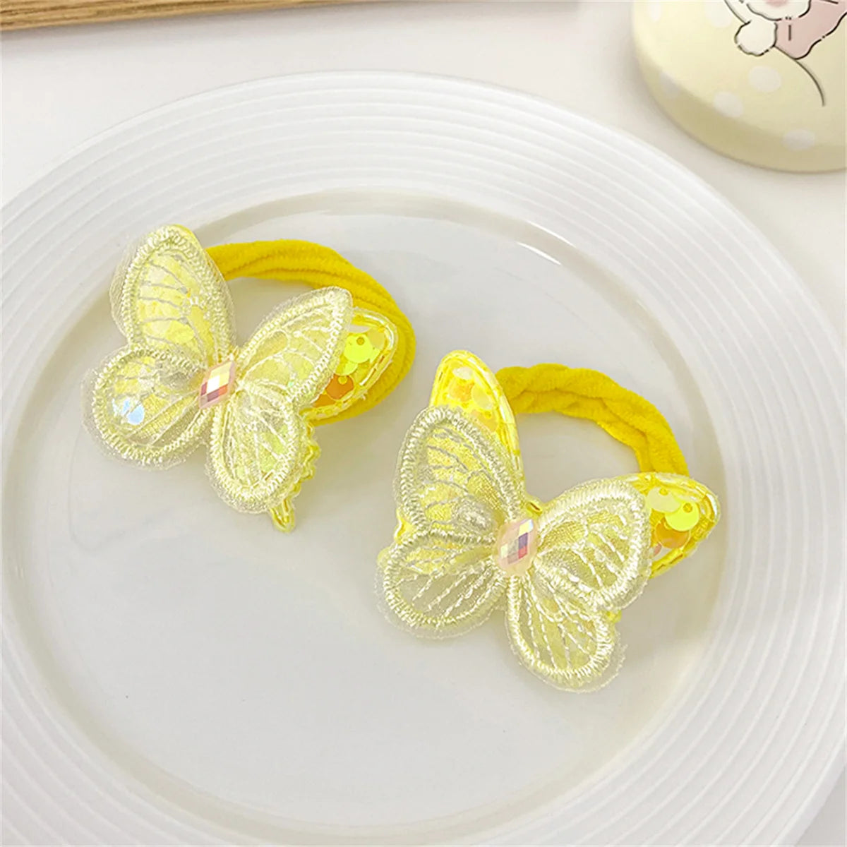 2PCS Sequin Butterfly Hair Ties for Girls – Elastic Ponytail Bands Girls Hair Ties Nixie YELLOW