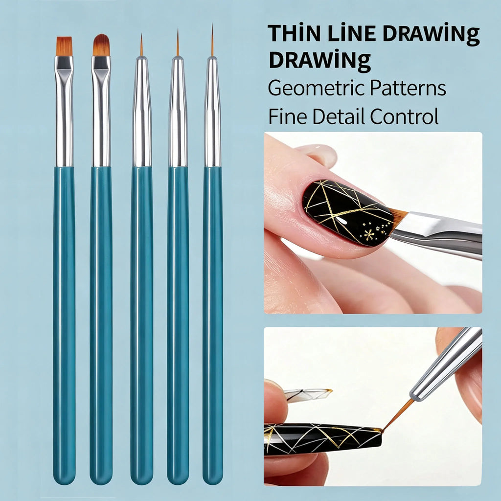 5-Piece Nail Art Brush Set – Liner, Fan, Dotting & Gel Tools Nail Art Brush Set Nixie