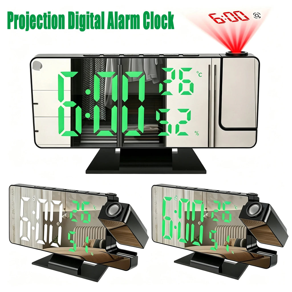 180° Projection Digital Alarm Clock – LED Mirror Display