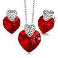 Silver Heart Crystal Necklace & Earrings Set | Women's Gift Jewelry Gift Set Nixie Red
