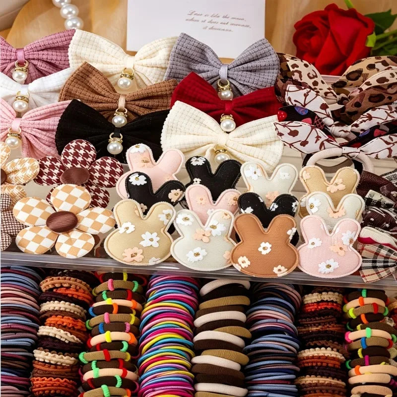 170-Pc Girls Elastic Hair Bands Set – Leopard & Caramel Colors Girls Hair Accessories Nixie