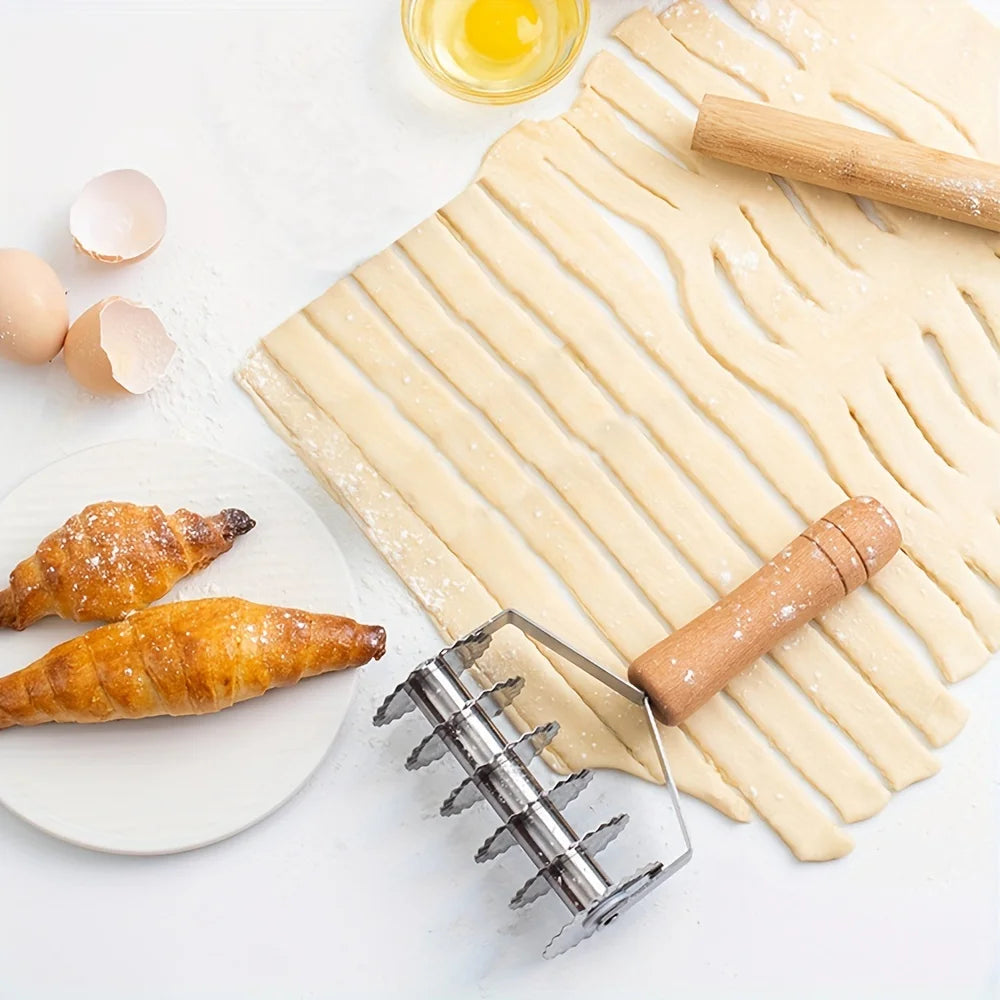 6-Wheel Stainless Steel Cookie & Noodle Cutter | Wood Handle Pastry Cutter Nixie