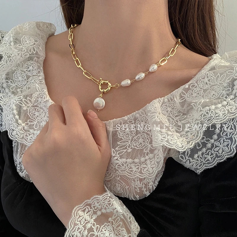 Hip Hop Faux Pearl Pendant Necklace – Gold Zinc Alloy Fashion Pendant Necklace Nixie