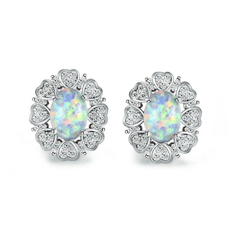 Vintage Blue White Glass Opal Stud Earrings – Nickel Free Stud Earrings Nixie WHITE