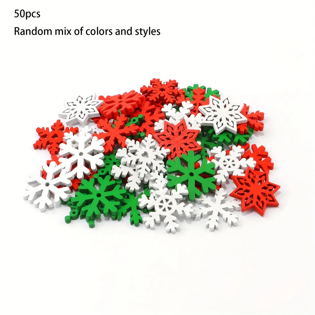 50pcs Snowflake Wooden Slices DIY Christmas Craft Decorations Wood Craft Kit Nixie Pine
