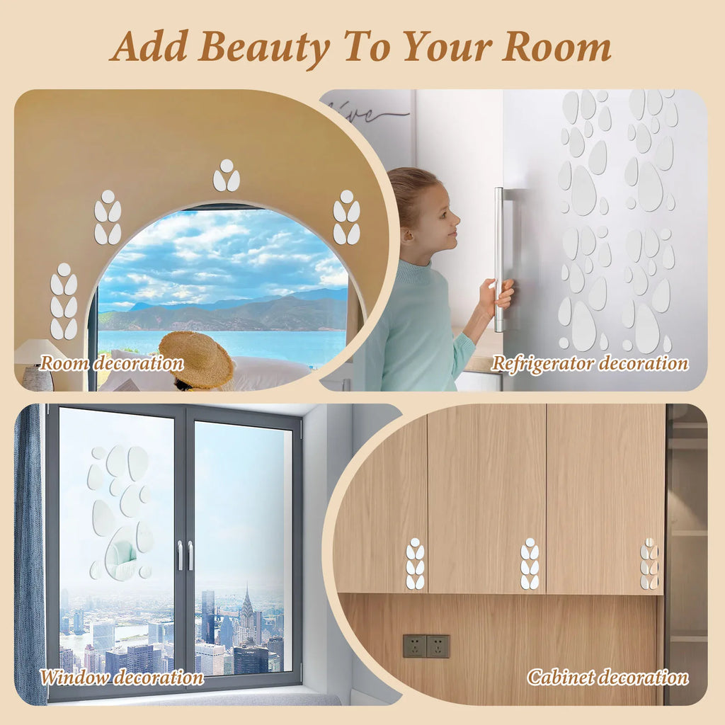 60Pcs Pebble Acrylic Mirror Wall Stickers – Self-Adhesive Tiles Mirror Wall Stickers Nixie