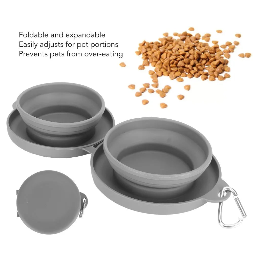 Collapsible Silicone Double Pet Bowl – Foldable, Portable