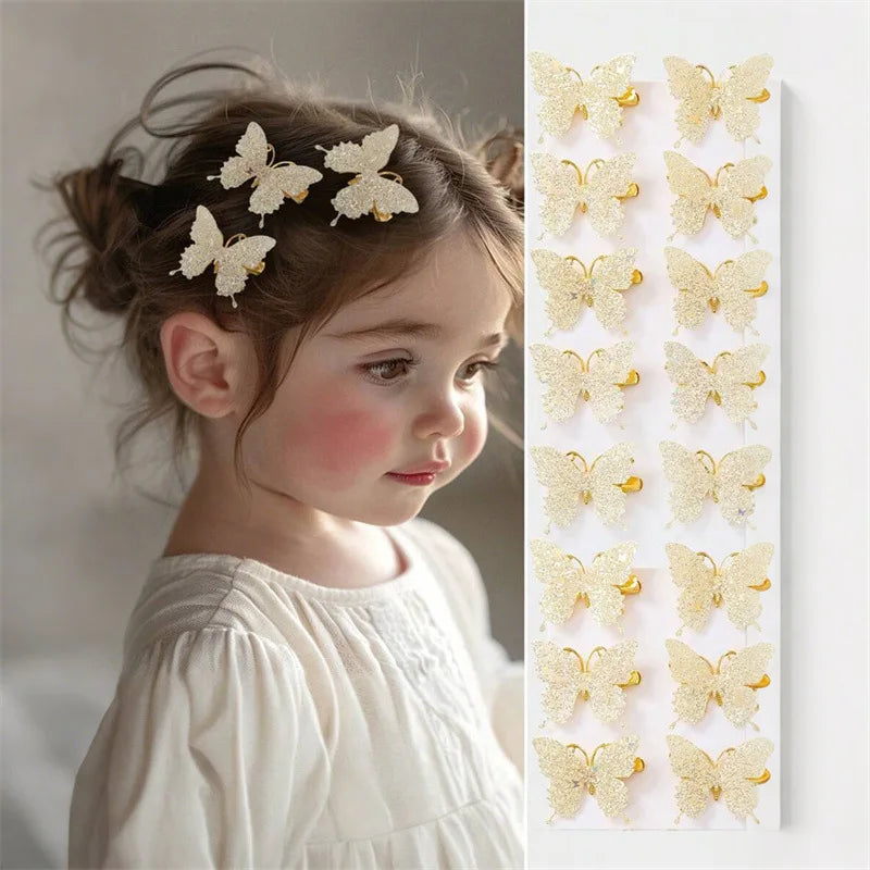 10Pcs Pink Sparkling Butterfly Hair Clips Set for Girls Kids Hair Clips Nixie