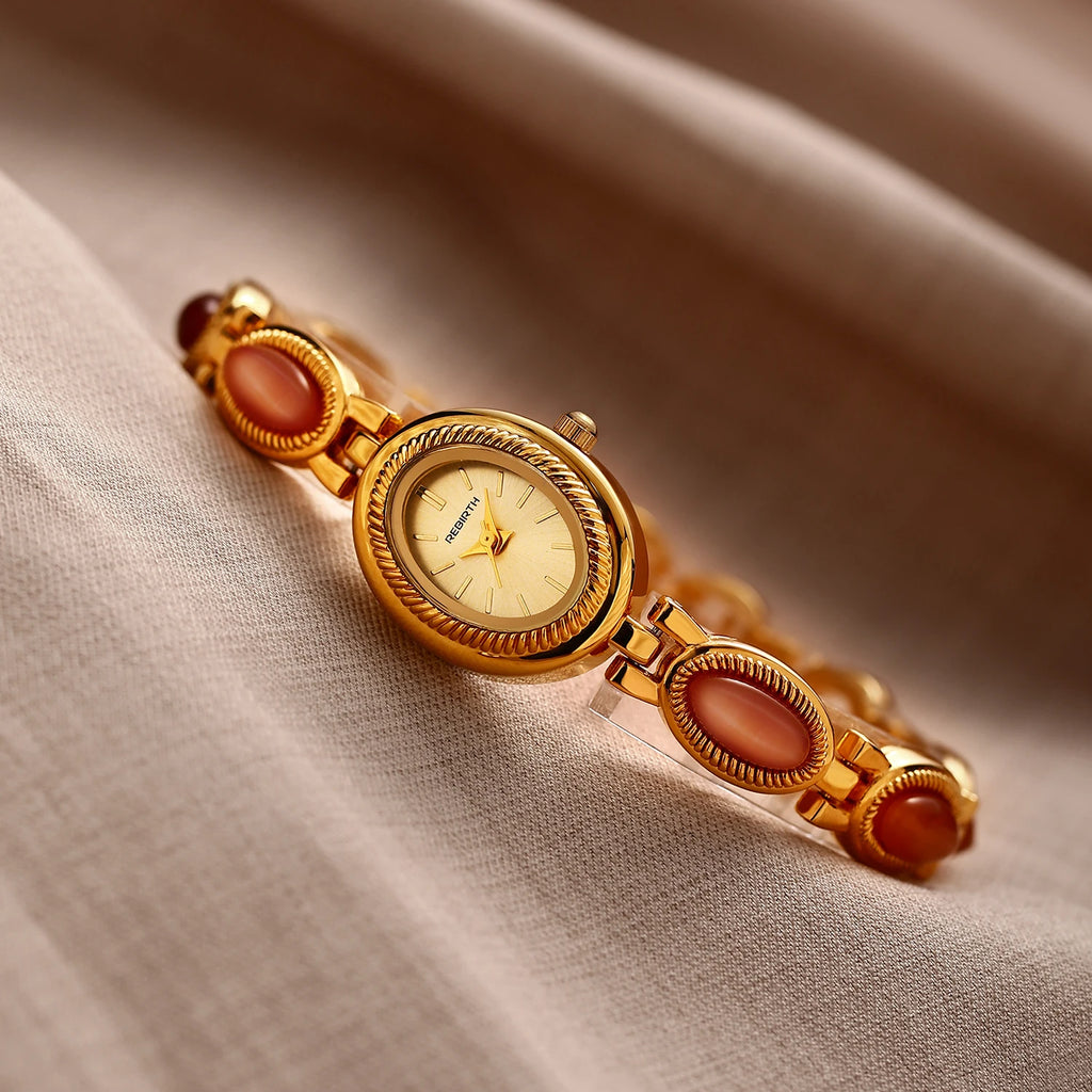 REBIRTH Oval Dial Retro Bracelet Watch for Women | Light Luxury Women's Bracelet Watch Nixie