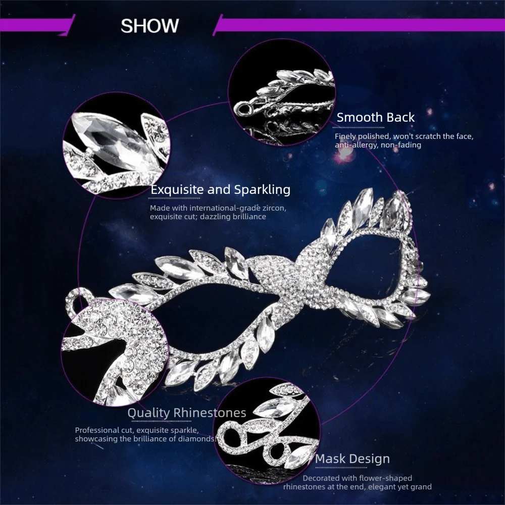 Rhinestone Masquerade Face Mask – Cosplay & Bridal Veil Masquerade Mask Nixie