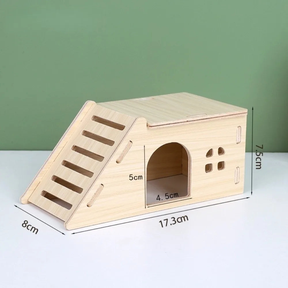 Wooden Hamster Villa Platform House – Chewable Climb Toy
