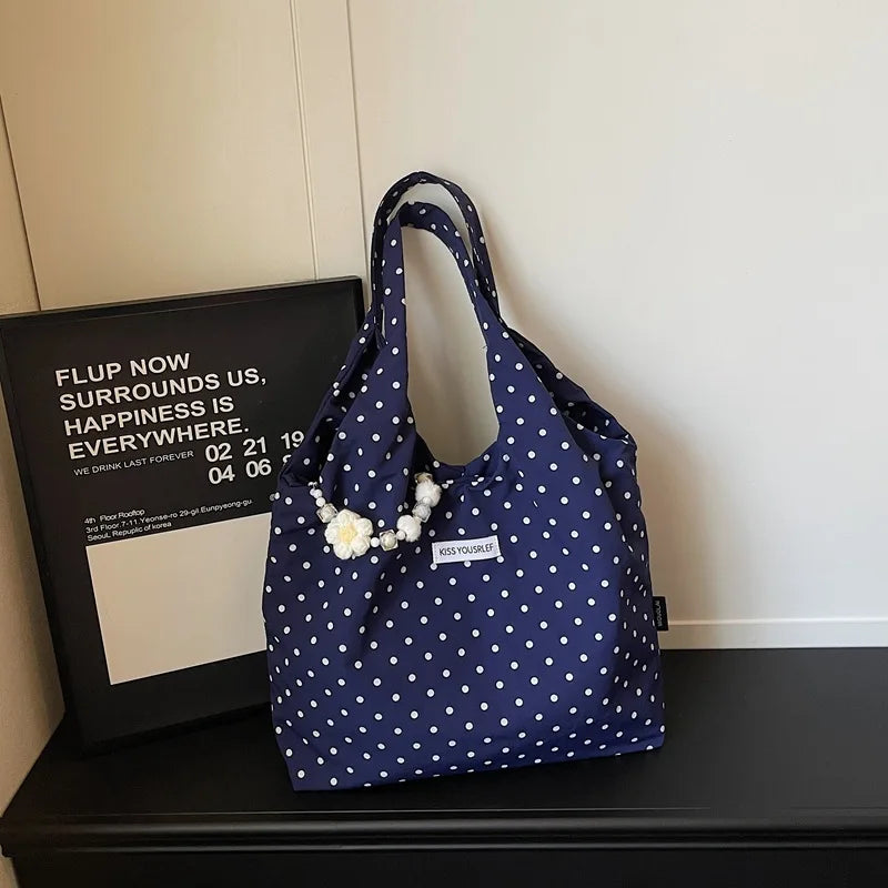 Women's Polka Dot Lace Bucket Bag | Korean Shoulder Crossbody Tote Shoulder Bucket Bag Nixie BB-1245 Blue