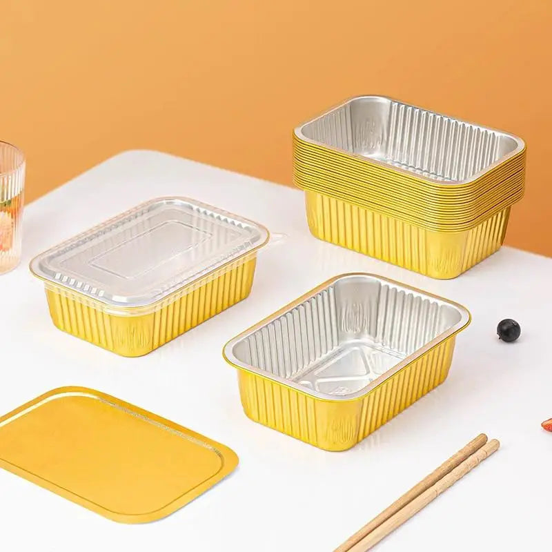 Disposable Aluminum Foil Lunch Containers with Gold Lids, 10pk Foil Food Containers Nixie