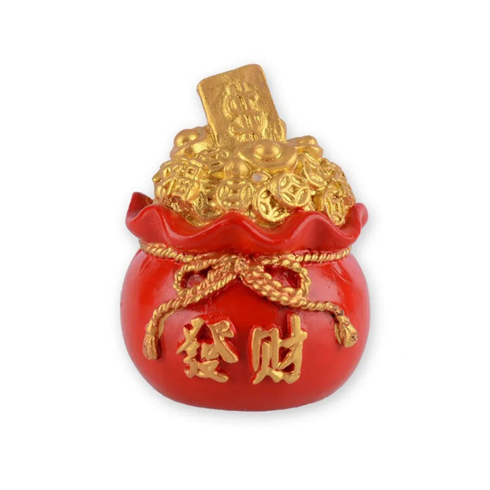 Resin Fortune Pouch Ornament – 4 Carved Designs, Red & Gold