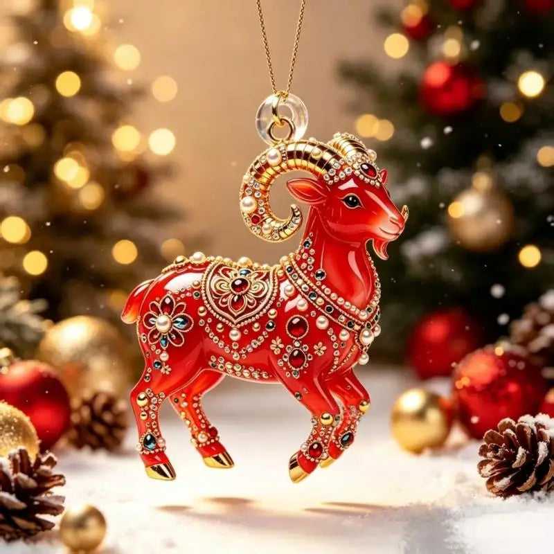 Acrylic Chinese Zodiac Goat Ornament – Red Gold Lunar New Year Hanging Ornament Nixie