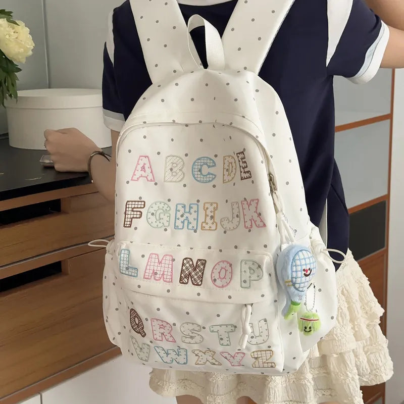 Nixie Polka Dot Letter Backpack – Lightweight Teen Girls Bag Student Backpack Nixie