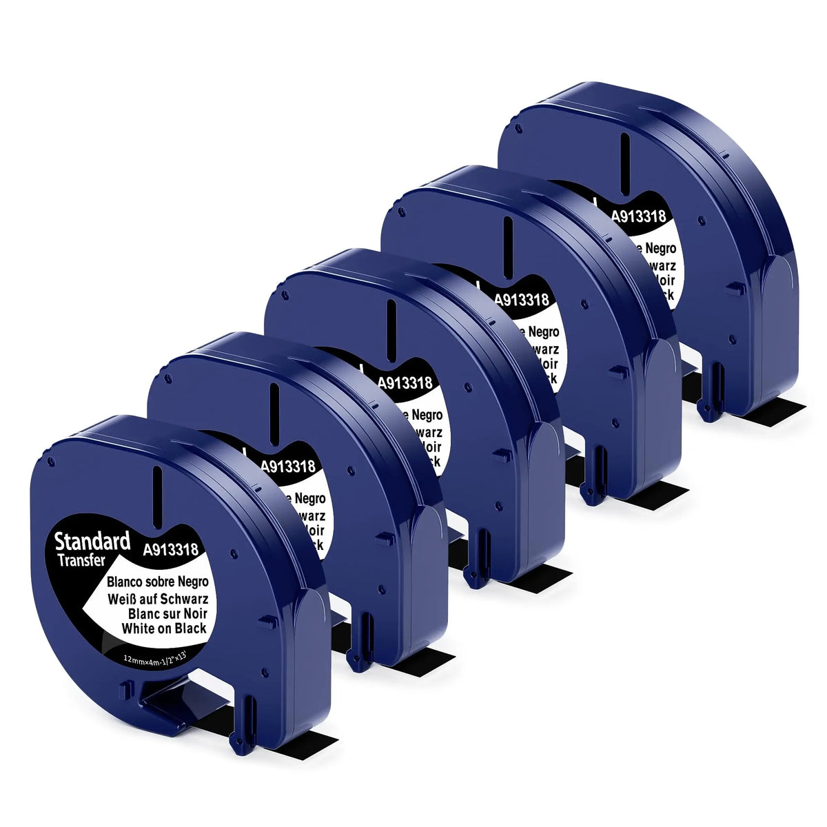 Labelife White on Black DYMO LetraTag Tape 12mm×4m 5-Pack Label Tape Refill Nixie 5pack White on Black