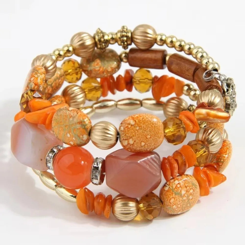 Resin Stone Multilayer Charm Bracelets – Handmade Beaded Bangles