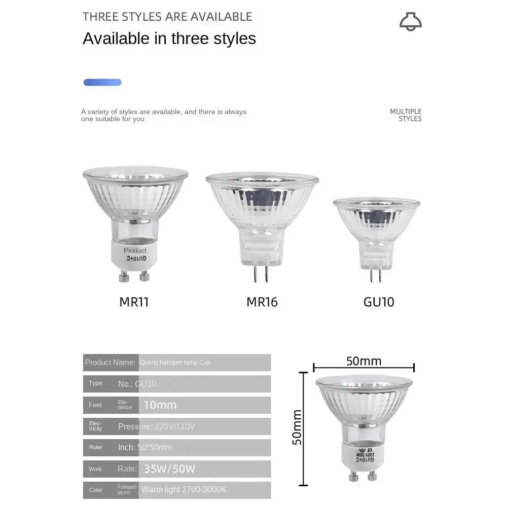 MR16 GU10 Halogen Bulb 35W 50W Reptile Heating & Wax Melt Spotlight Halogen Spotlight Bulb Nixie