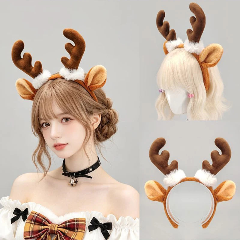 Plush Reindeer Antlers Headband – Cosplay Lolita Deer Ears Costume Headband Nixie