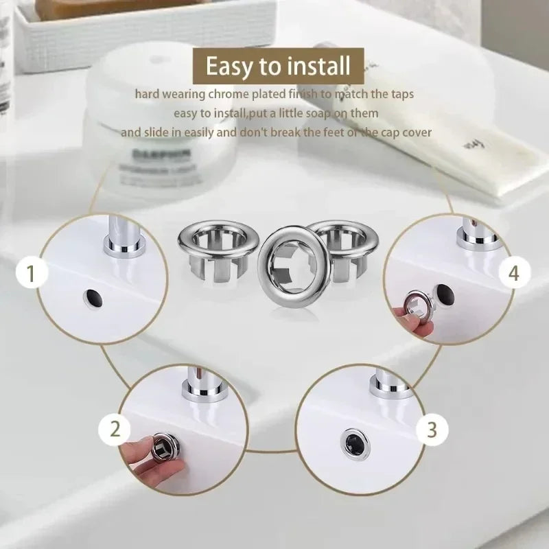 4PCS Chrome Sink Overflow Cover Ring Basin Drain Cap Replacement Sink Overflow Cover Nixie
