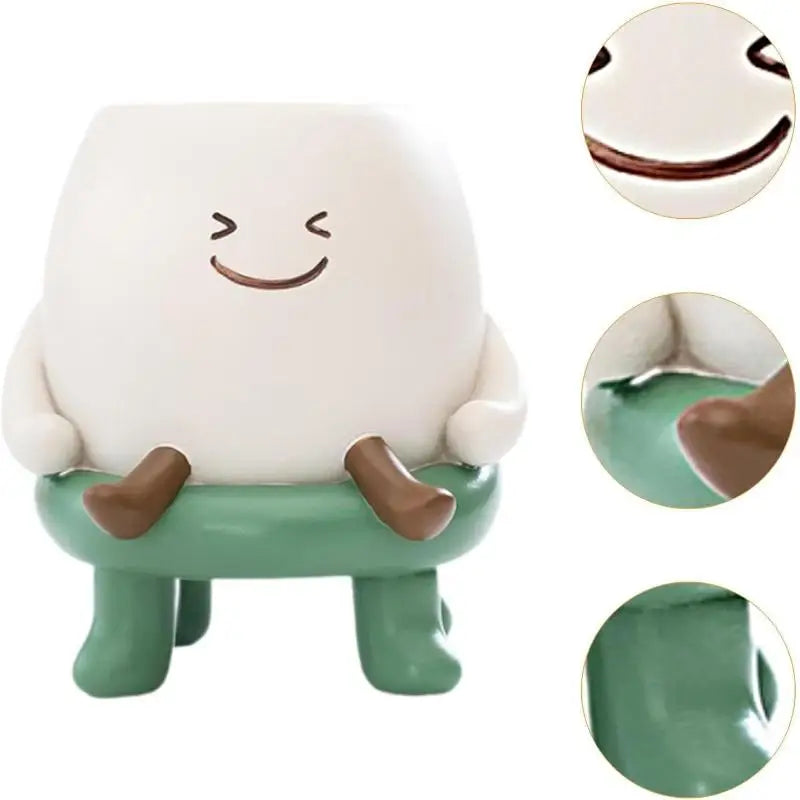 Cute Smile Legs Mini Resin Cactus Planter Pot 9x10cm