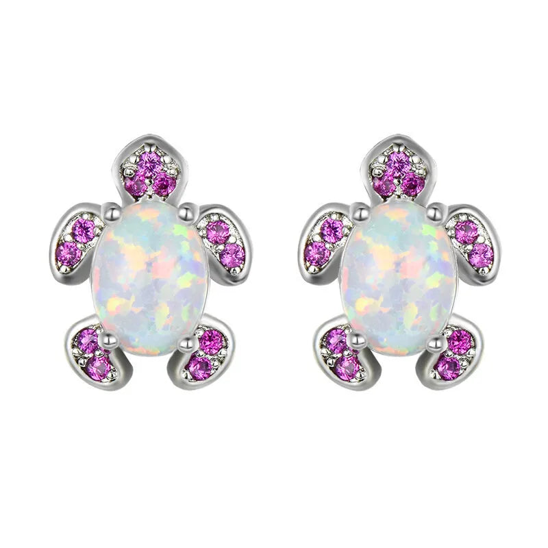 Turtle Stud Earrings – Zinc Alloy White Simulated Opal Jewelry Fashion Stud Earrings Nixie EH-116