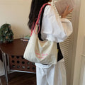 Korean Canvas Tote Bag Women – Large Embroidered Shoulder Bag Canvas Tote Bag Nixie off-white