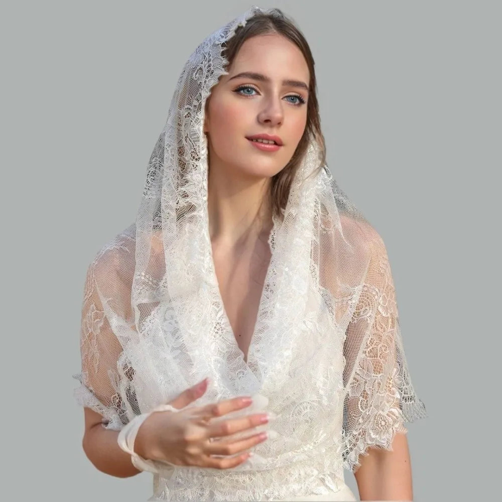 Elegant Floral Lace Shawl & Head Covering | Vintage Women's Scarf Lace Shawl Scarf Nixie