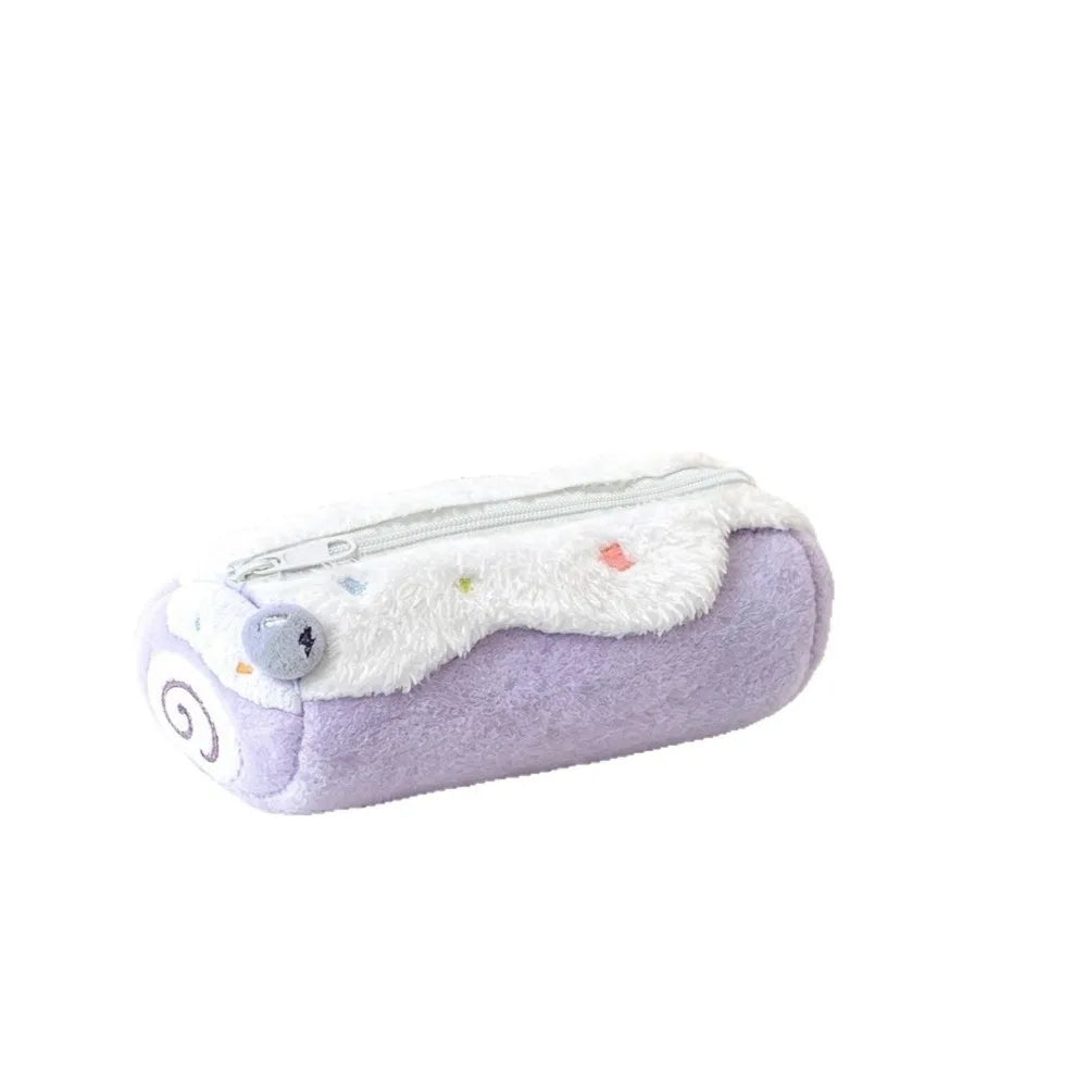 Kawaii Swiss Roll Plush Pencil Case – Star Embroidery Bag