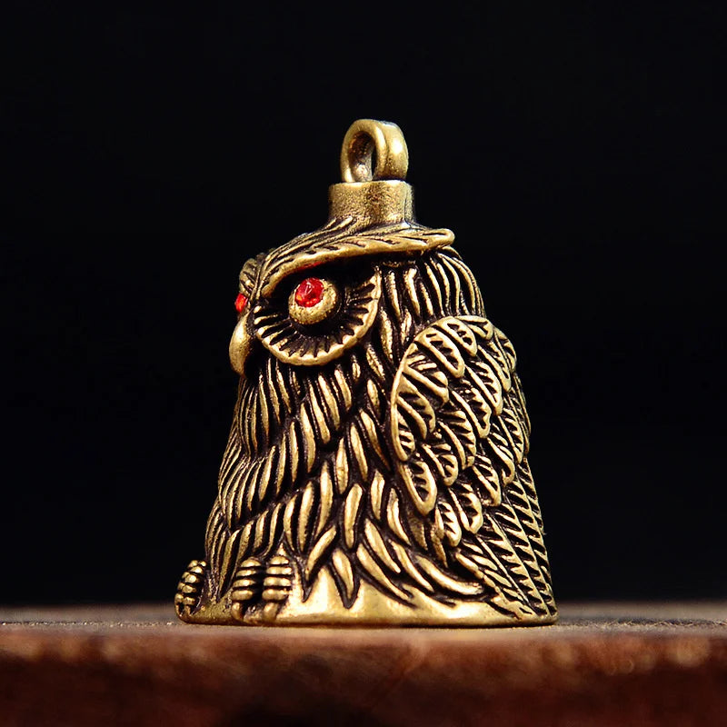 Vintage Owl Brass Bell Keychain – Feng Shui Car Pendant Brass Bell Keychain Nixie