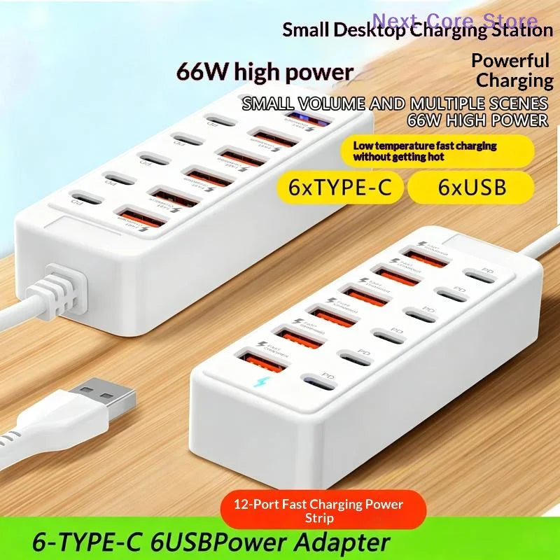 12-in-1 USB Charging Station – 6 USB-A & 6 USB-C Fast Charger USB Charging Station Nixie