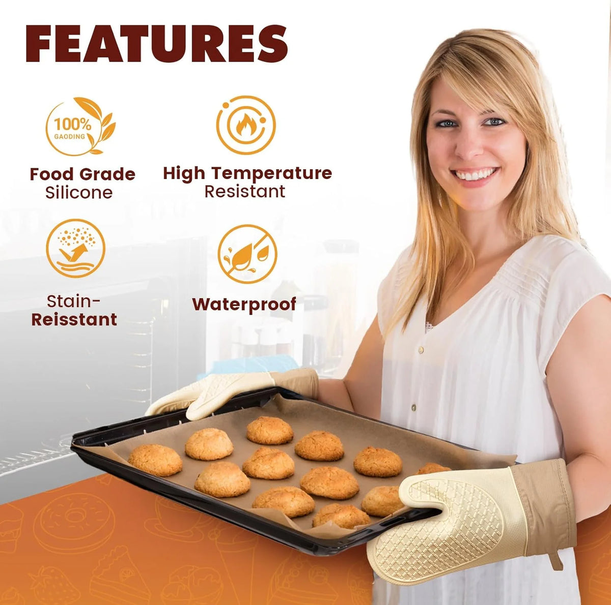Silicone Oven Mitts Non-Slip Heat Resistant Kitchen Gloves Silicone Oven Mitts Nixie