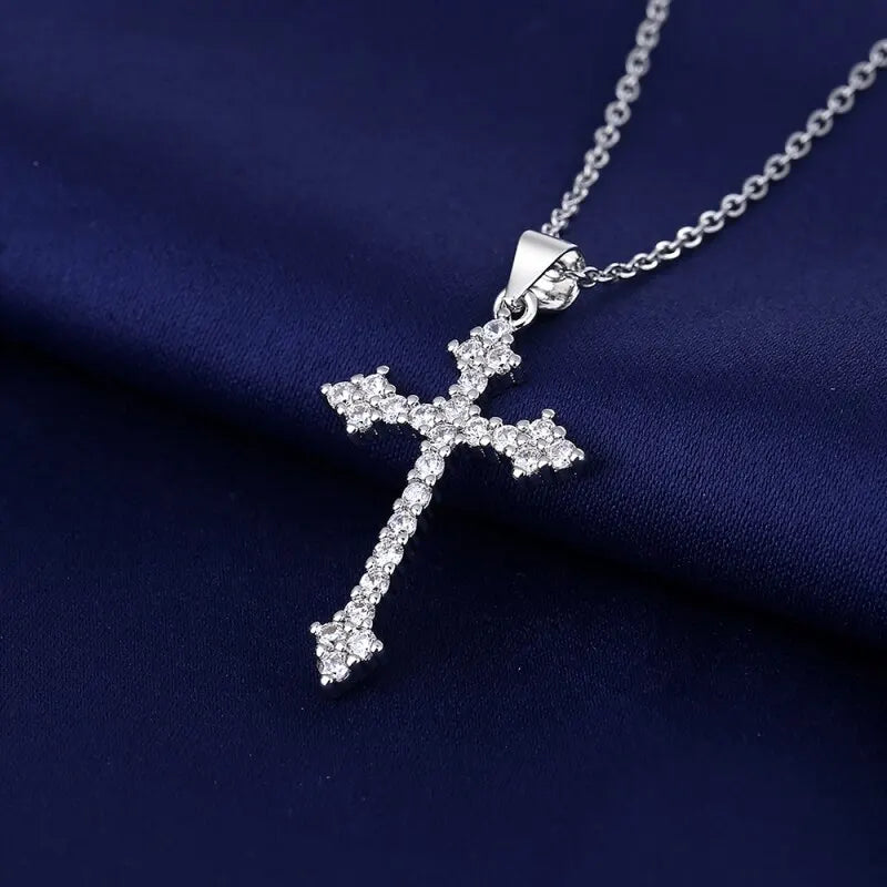 Women's Silver-Plated Cross Pendant Necklace with Rhinestones Pendant Necklace Nixie