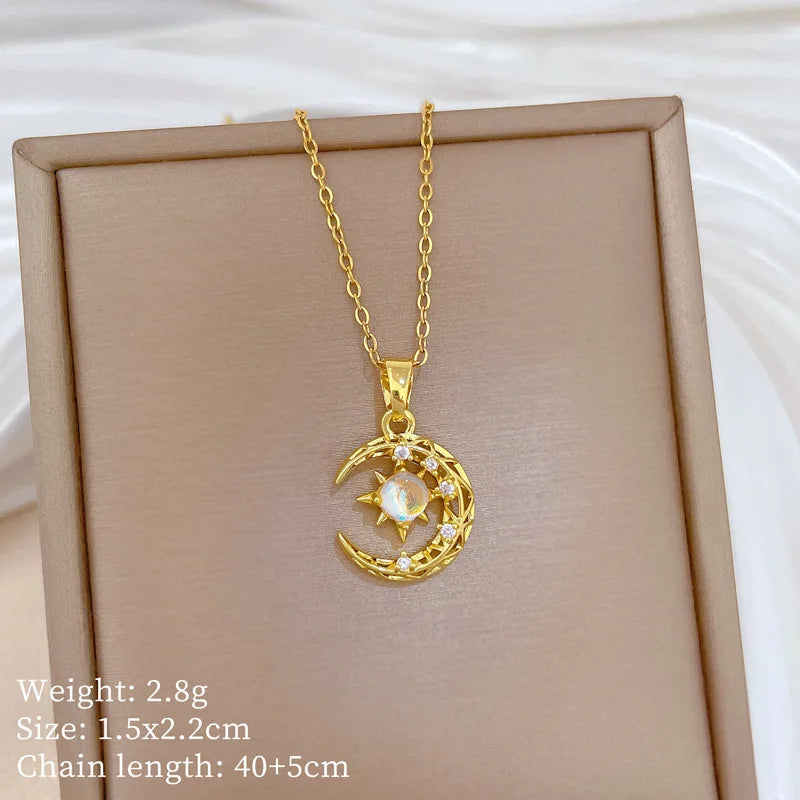 Hollow Moon Starburst Gold Pendant Choker Necklace | Nixie Pendant Necklace Nixie XL1997-108