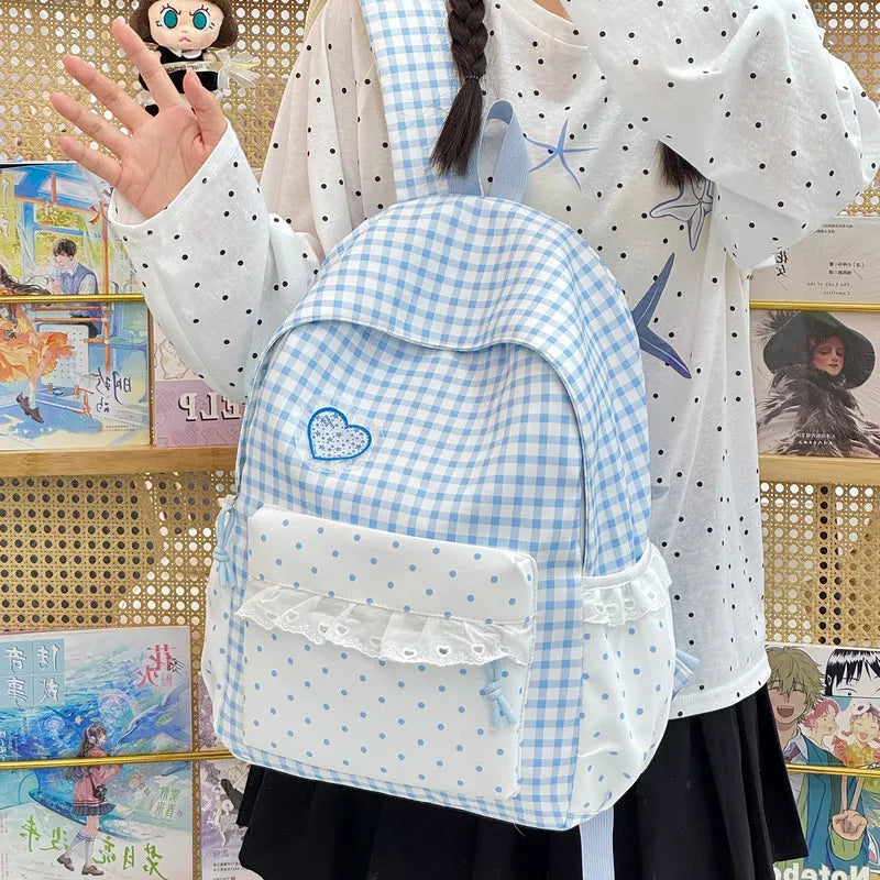 Japanese Style Windproof Plaid Backpack for Women & Girls Women's Backpack Nixie