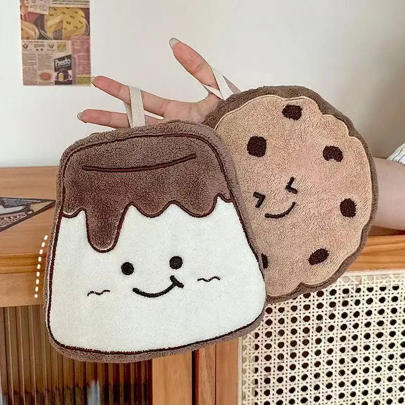 Cartoon Cookie Coral Fleece Hand Towel – Quick-Dry Hanging